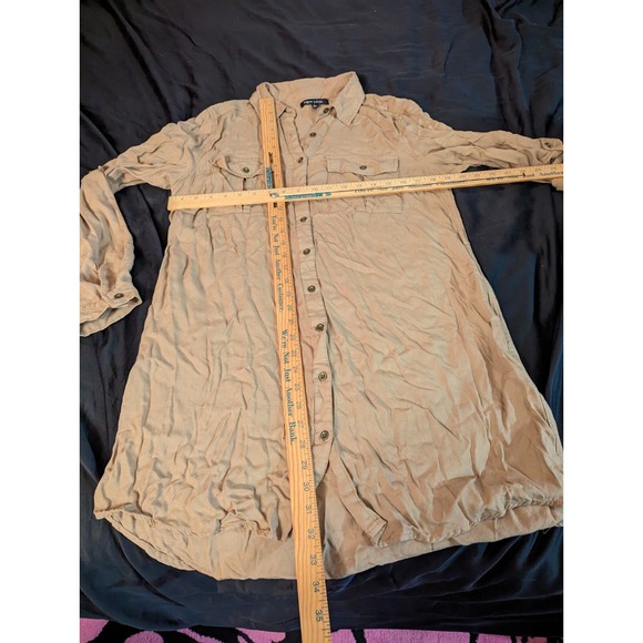 New Look tan button down L dress adjustable 3/4 to long sleeve - Picture 5 of 11